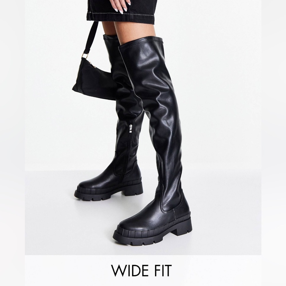 RAID Wide Fit Rooshi over the knee stretch boots in black